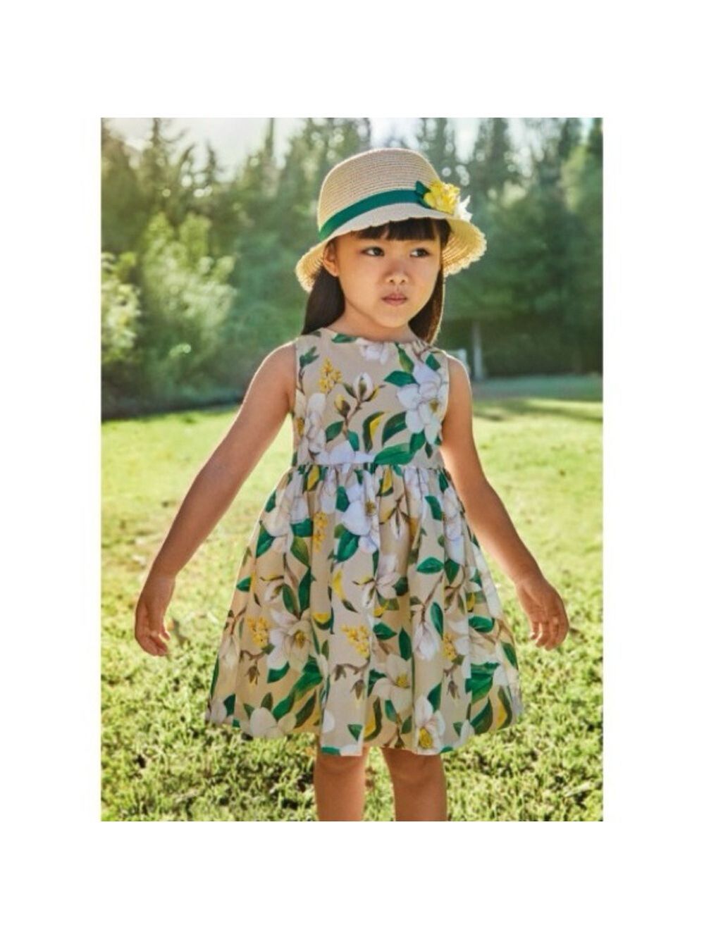Size 3 Girls Mayoral Floral Dress - Green and Yellow